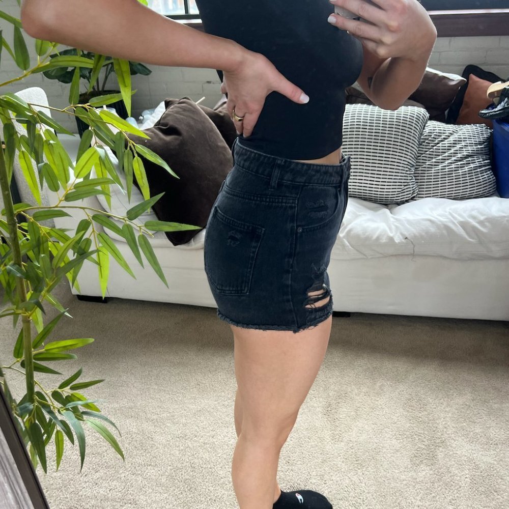 Black Distressed Shorts - Picture 6 of 7